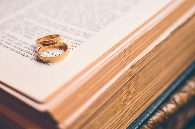 Wedding rings on a book