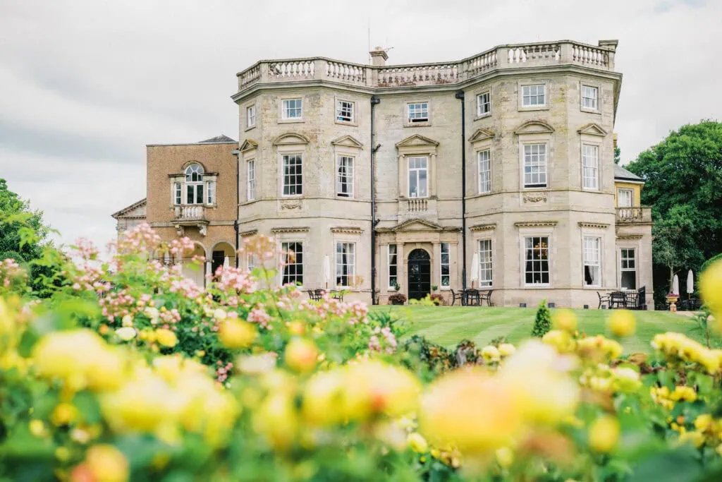 Flowers outside Bourton Hall wedding venue